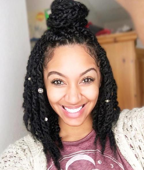 Half Updo with Shoulder-Length Twists