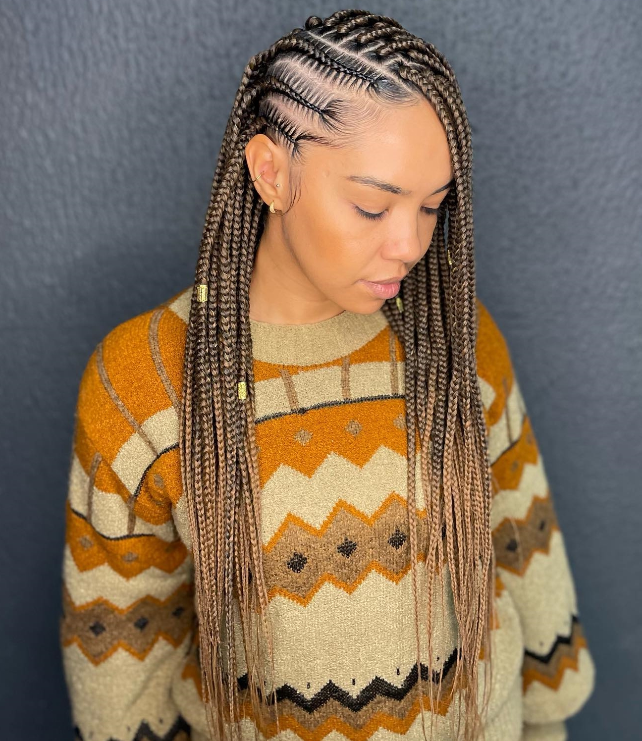 Side-Parted Stitch and Individual Plaits