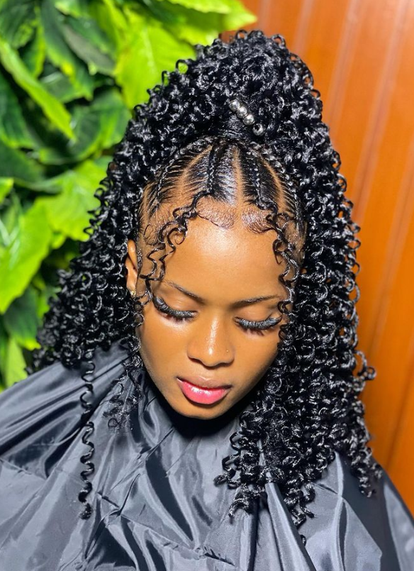 Cornrow Braids Ponytail With Curly Weave Bundles
