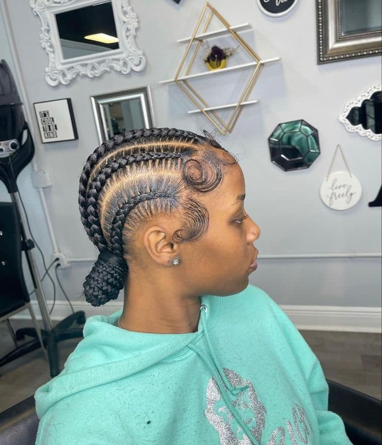 Straight Back Braids with Bun